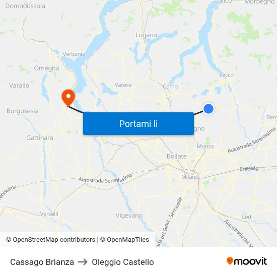Cassago Brianza to Oleggio Castello map