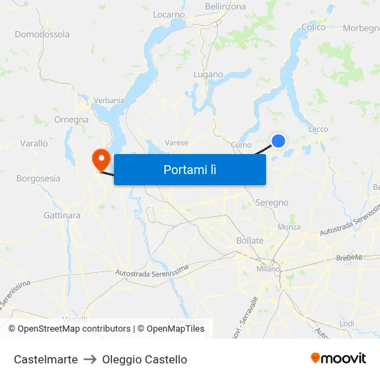 Castelmarte to Oleggio Castello map