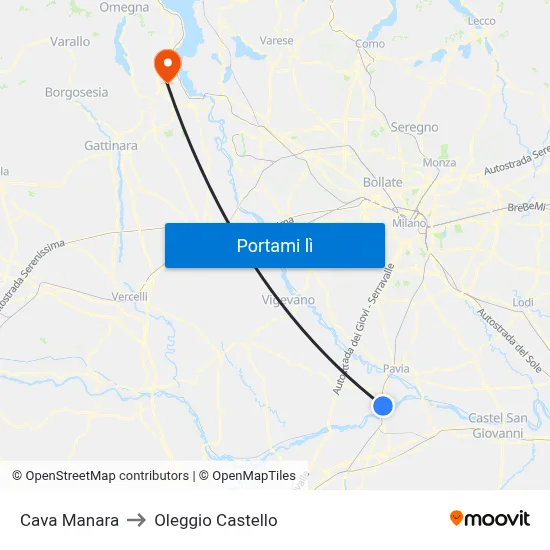 Cava Manara to Oleggio Castello map