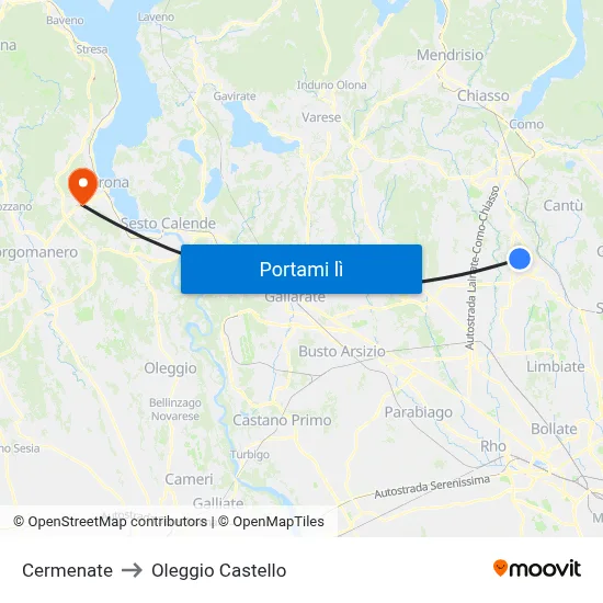 Cermenate to Oleggio Castello map