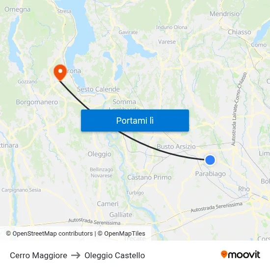 Cerro Maggiore to Oleggio Castello map