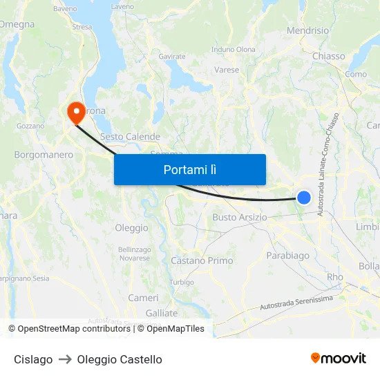 Cislago to Oleggio Castello map
