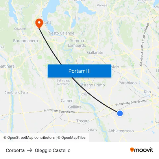 Corbetta to Oleggio Castello map