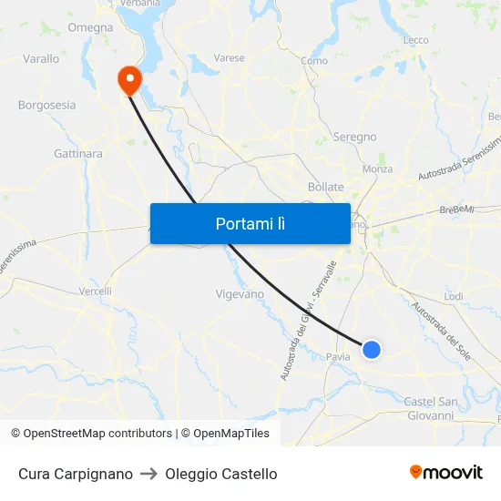 Cura Carpignano to Oleggio Castello map