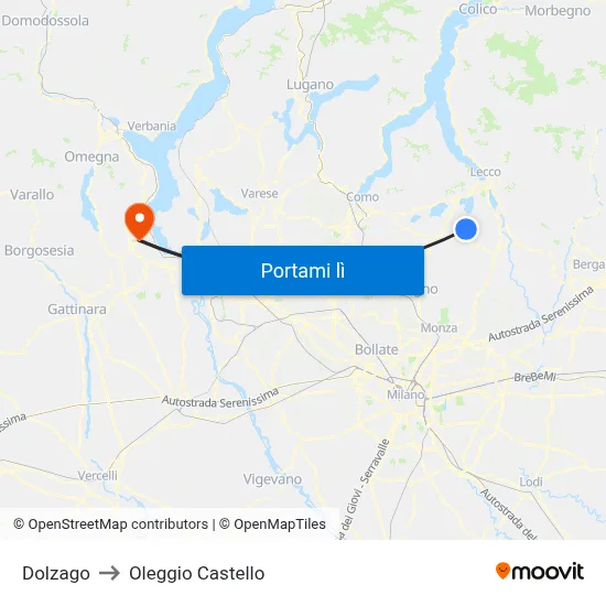 Dolzago to Oleggio Castello map