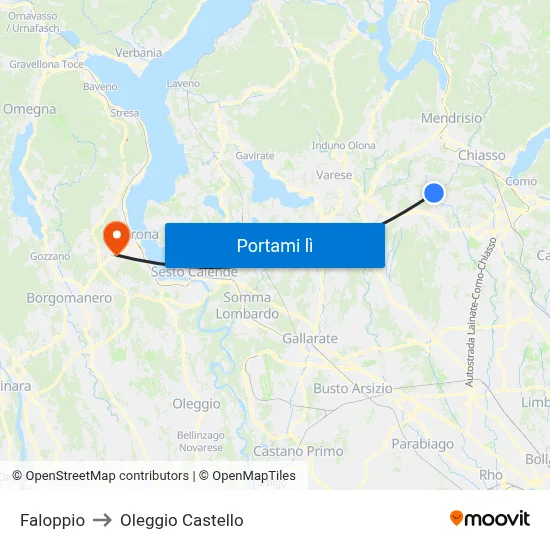 Faloppio to Oleggio Castello map