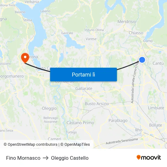 Fino Mornasco to Oleggio Castello map
