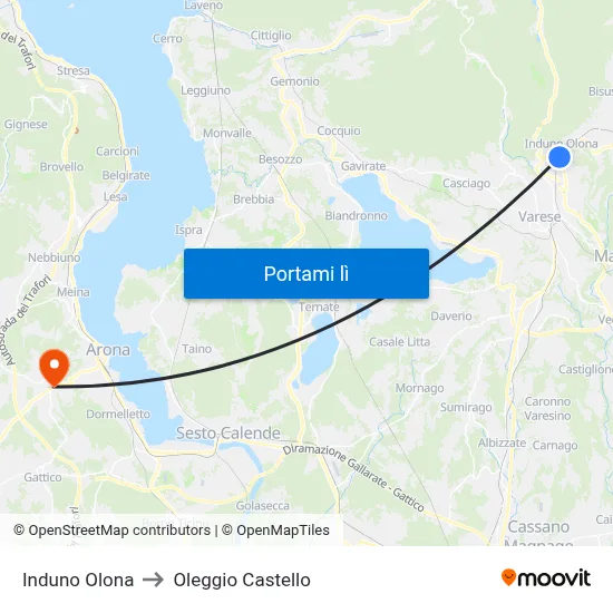 Induno Olona to Oleggio Castello map