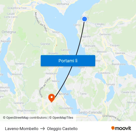 Laveno-Mombello to Oleggio Castello map