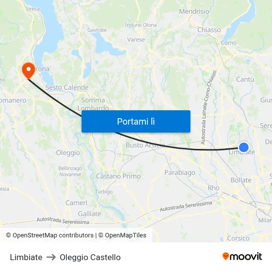 Limbiate to Oleggio Castello map