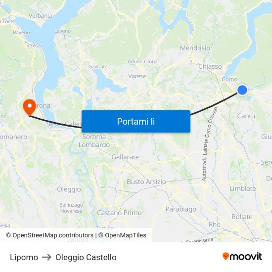 Lipomo to Oleggio Castello map
