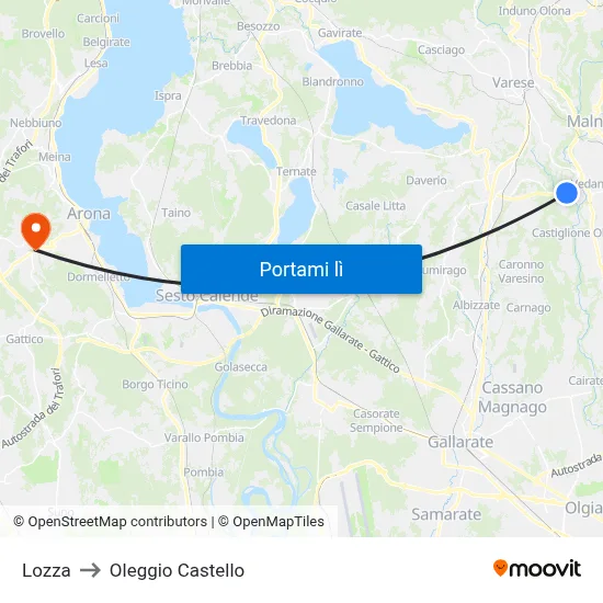 Lozza to Oleggio Castello map