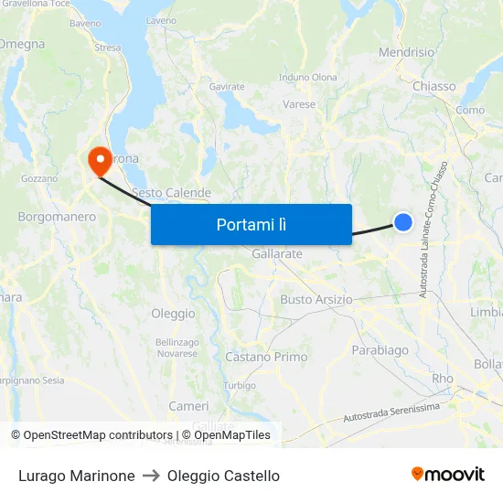 Lurago Marinone to Oleggio Castello map