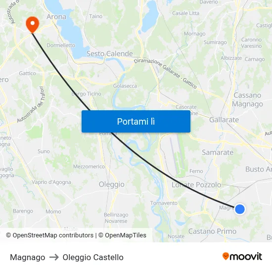 Magnago to Oleggio Castello map