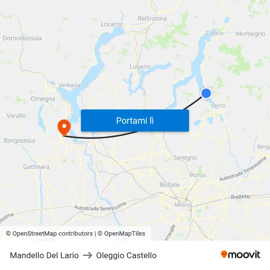Mandello Del Lario to Oleggio Castello map
