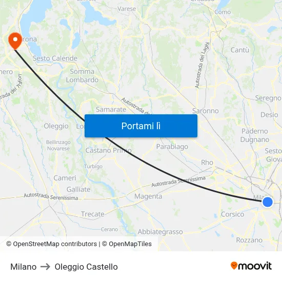 Milano to Oleggio Castello map
