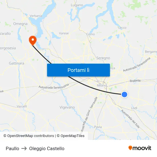 Paullo to Oleggio Castello map