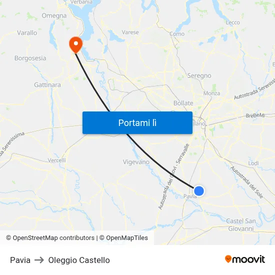 Pavia to Oleggio Castello map