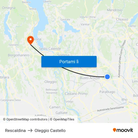 Rescaldina to Oleggio Castello map