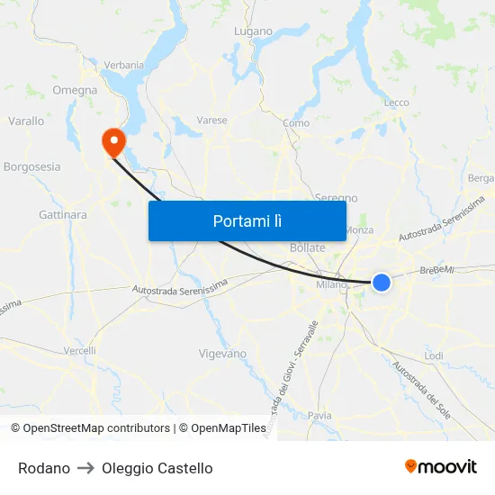 Rodano to Oleggio Castello map