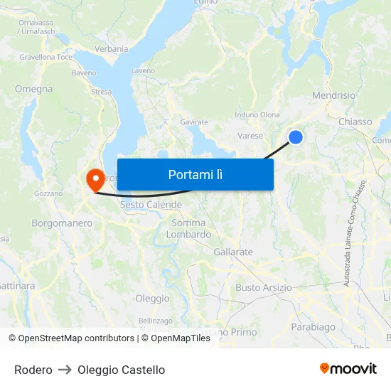 Rodero to Oleggio Castello map