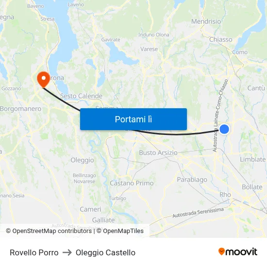Rovello Porro to Oleggio Castello map