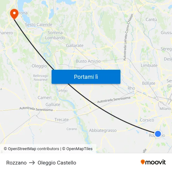 Rozzano to Oleggio Castello map