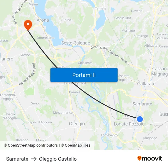 Samarate to Oleggio Castello map