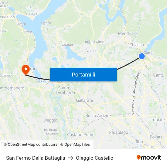 San Fermo Della Battaglia to Oleggio Castello map