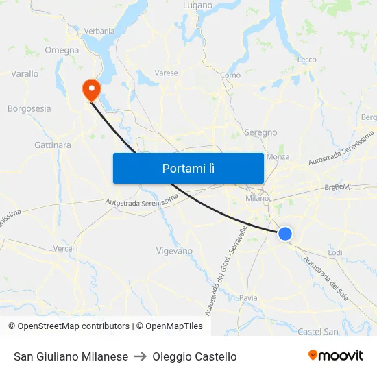 San Giuliano Milanese to Oleggio Castello map