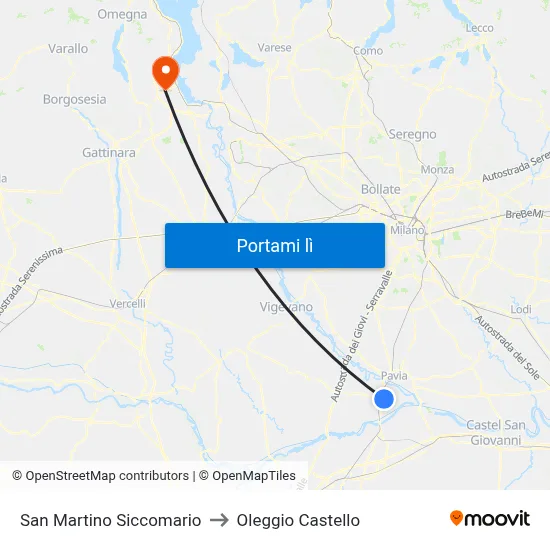 San Martino Siccomario to Oleggio Castello map