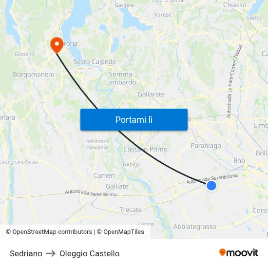 Sedriano to Oleggio Castello map