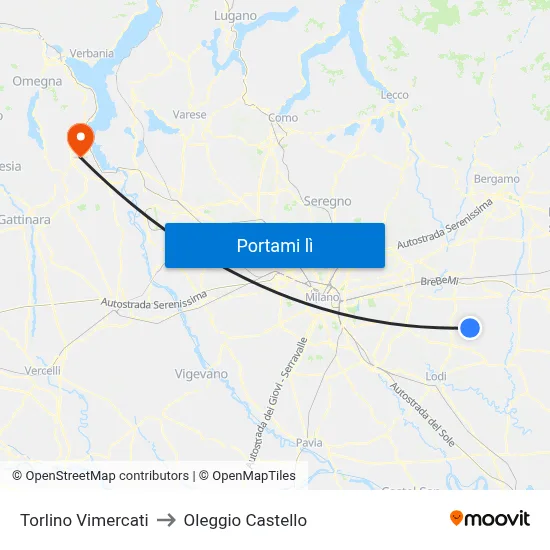 Torlino Vimercati to Oleggio Castello map