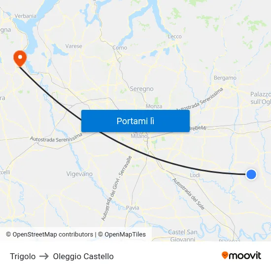 Trigolo to Oleggio Castello map