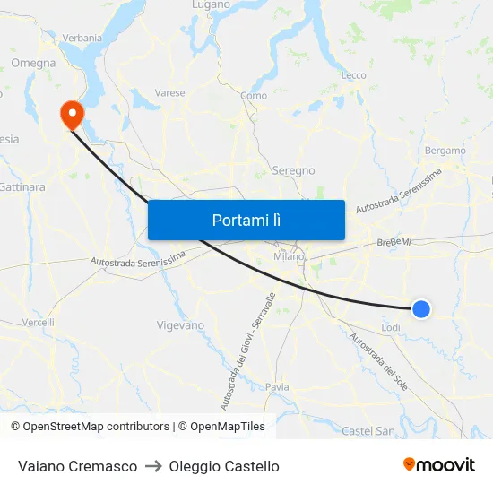 Vaiano Cremasco to Oleggio Castello map