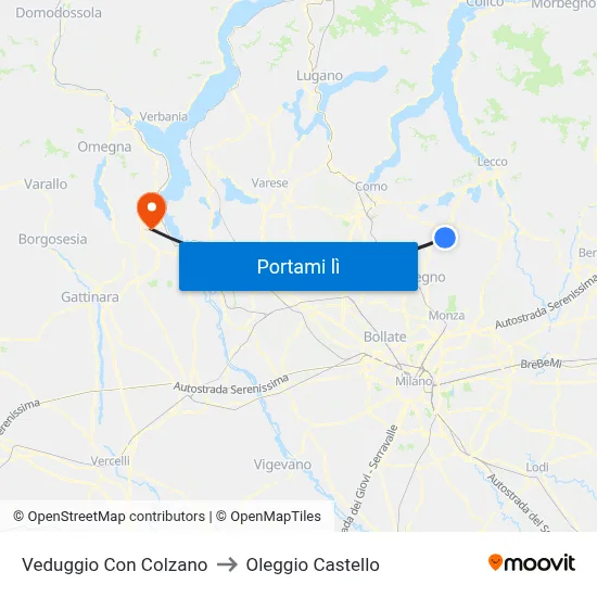 Veduggio Con Colzano to Oleggio Castello map