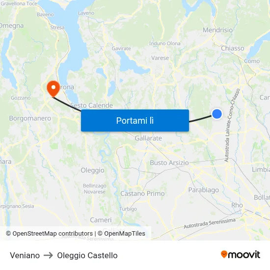 Veniano to Oleggio Castello map
