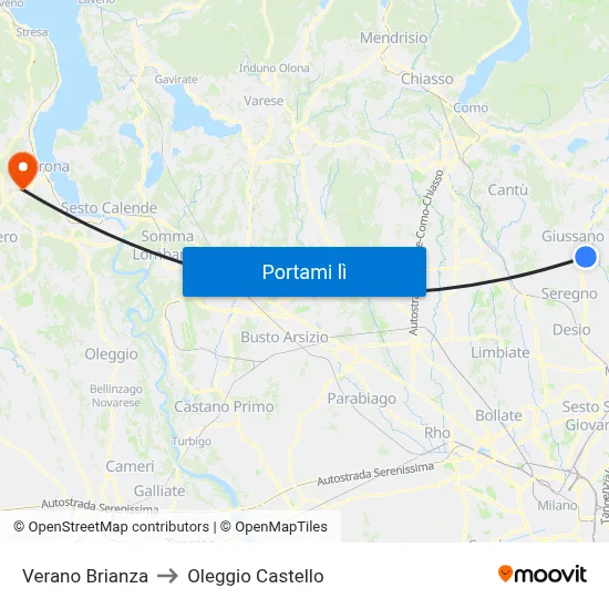 Verano Brianza to Oleggio Castello map