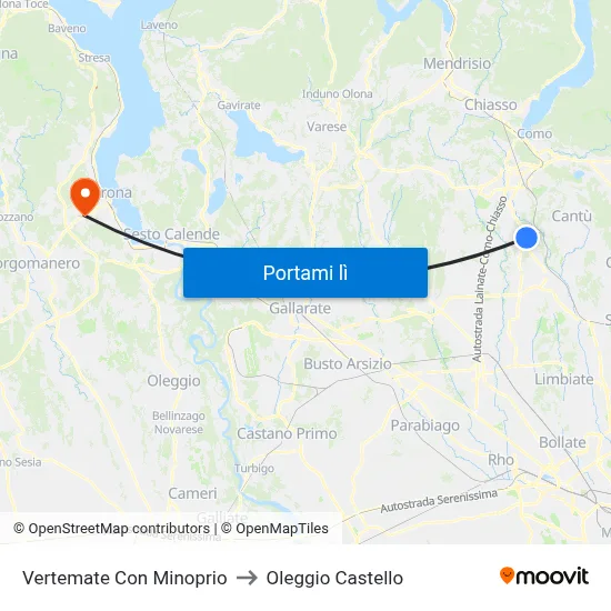 Vertemate Con Minoprio to Oleggio Castello map