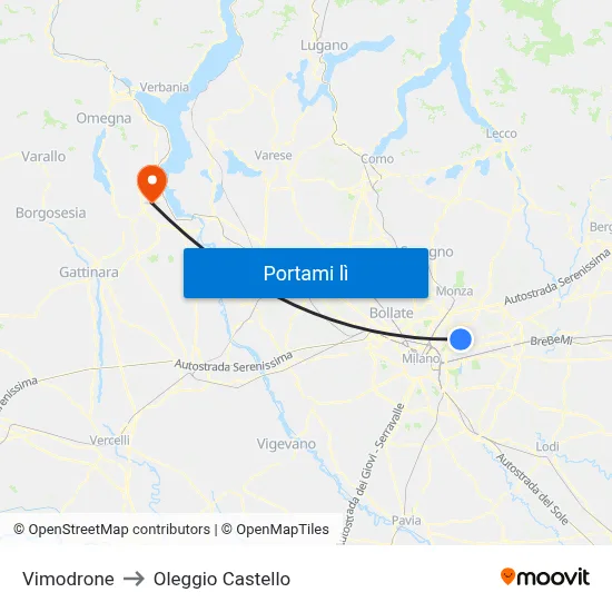 Vimodrone to Oleggio Castello map