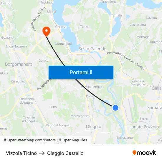 Vizzola Ticino to Oleggio Castello map