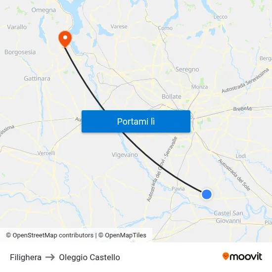 Filighera to Oleggio Castello map