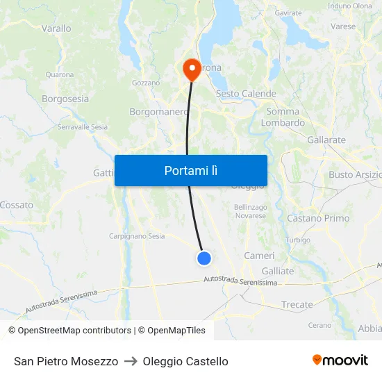 San Pietro Mosezzo to Oleggio Castello map