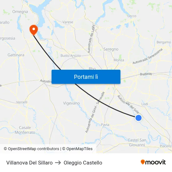 Villanova Del Sillaro to Oleggio Castello map