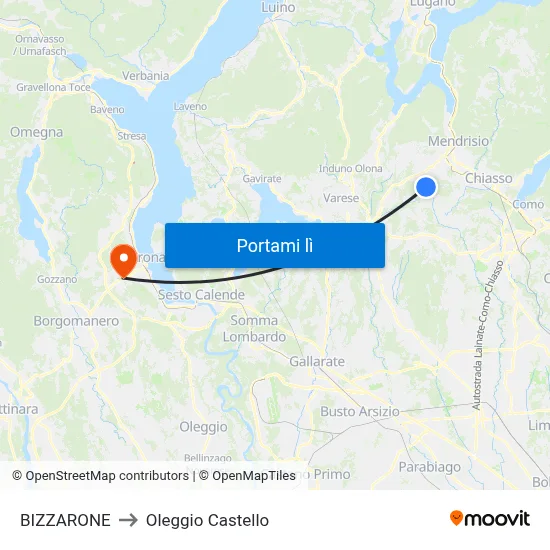 BIZZARONE to Oleggio Castello map