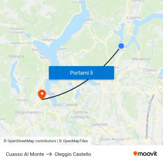 Cuasso Al Monte to Oleggio Castello map