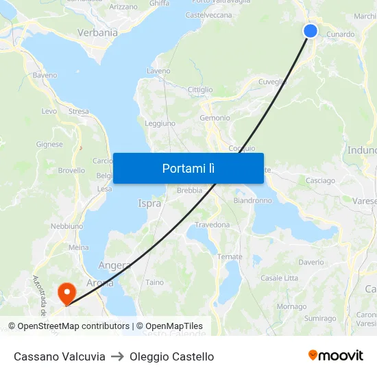 Cassano Valcuvia to Oleggio Castello map