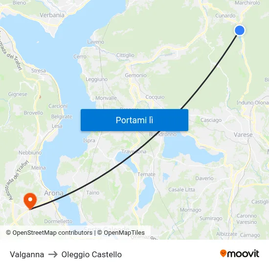 Valganna to Oleggio Castello map