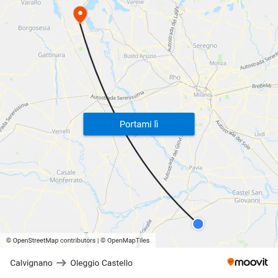 Calvignano to Oleggio Castello map