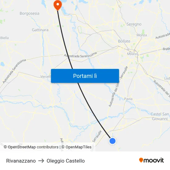 Rivanazzano to Oleggio Castello map